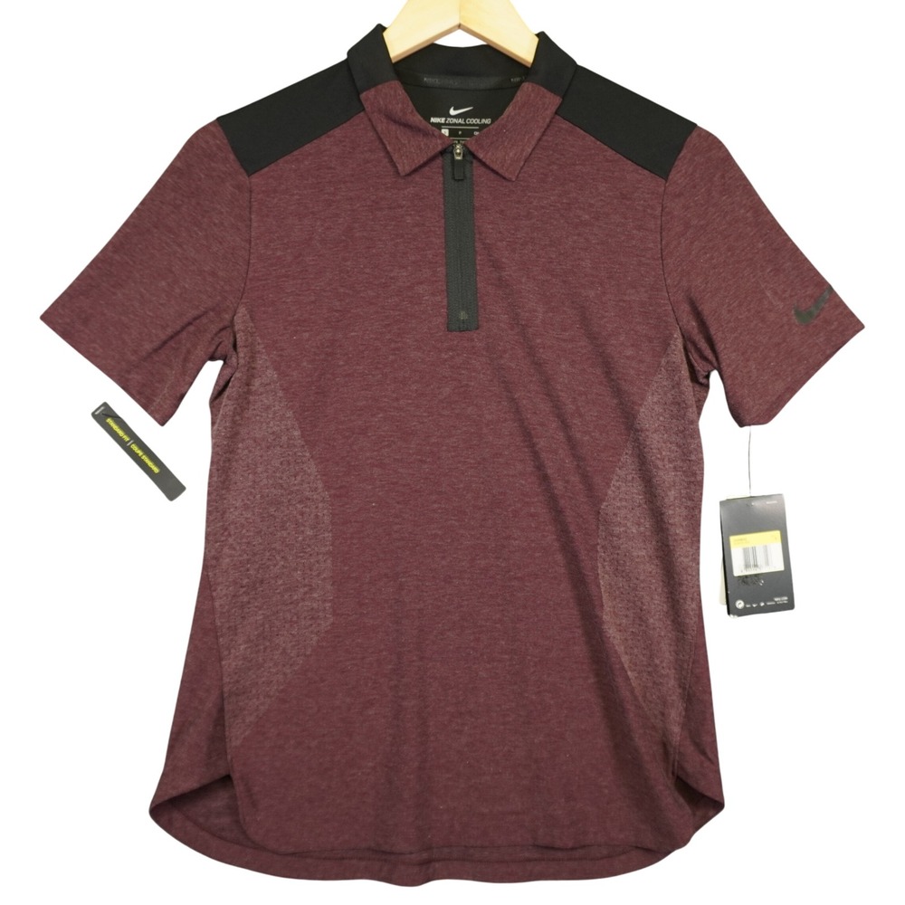 NEW Nike Zonal Cooling Golf Polo Womens Small Burgundy Quarter Zip Short Sleeve